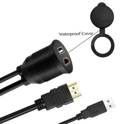 Câble de montage sur panneau avant de voiture HDMI USB2.0 mâle à femelle câble d'extension étanche